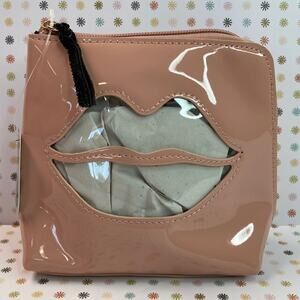 Nine to Nine Pink Makeup Bag Lip Cutout Pouch Zippered Size 6 x 7 x 2.5 inches